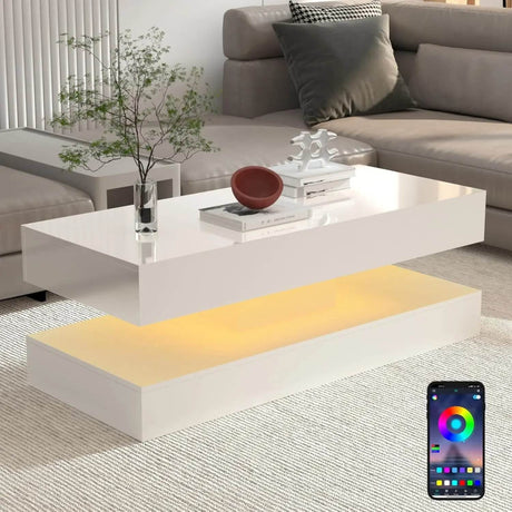 Modern LED Coffee Table With Storage Drawers - Sleep Galleria