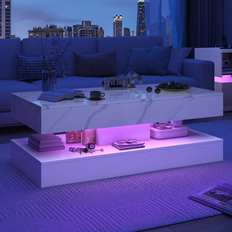 Modern LED Coffee Table With Storage Drawers - Sleep Galleria