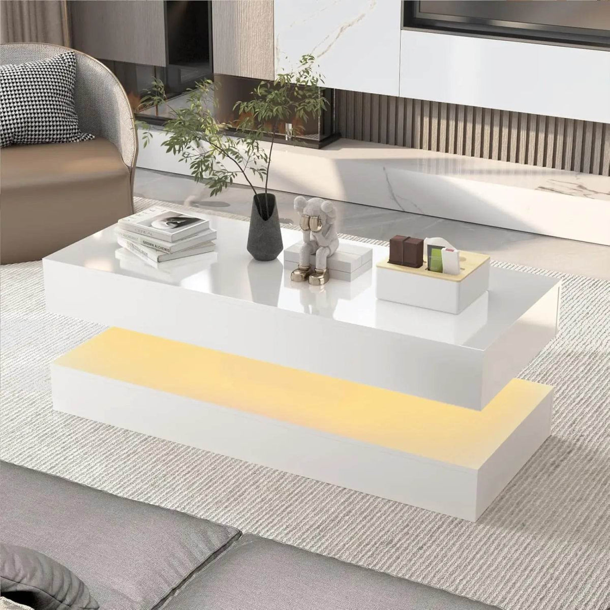 Modern LED Coffee Table With Storage Drawers - Sleep Galleria