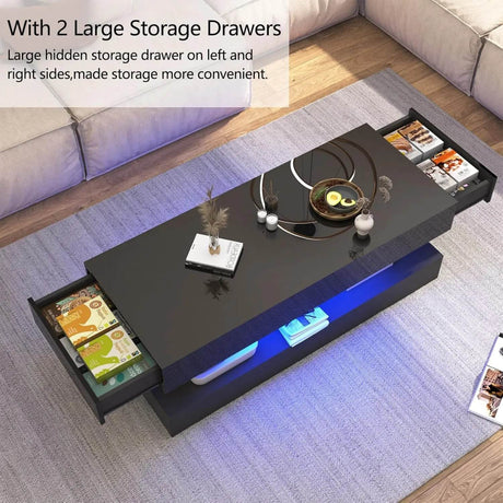 Modern LED Coffee Table With Storage Drawers - Sleep Galleria