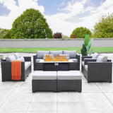 7-Piece Outdoor Wicker Furniture Set With Fire Pit Table - Sleep Galleria