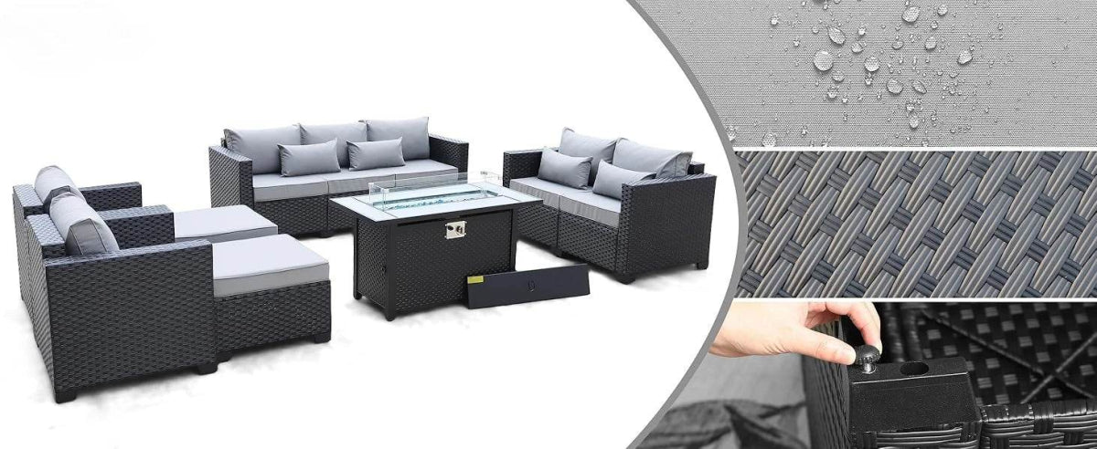 7-Piece Outdoor Wicker Furniture Set With Fire Pit Table - Sleep Galleria