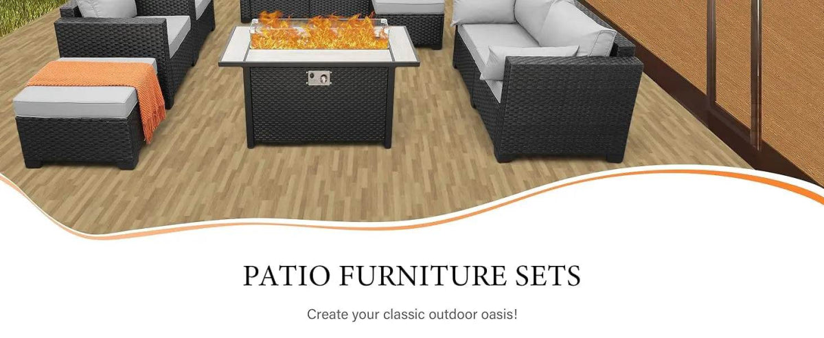 7-Piece Outdoor Wicker Furniture Set With Fire Pit Table - Sleep Galleria
