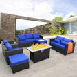 7-Piece Outdoor Wicker Furniture Set With Fire Pit Table - Sleep Galleria