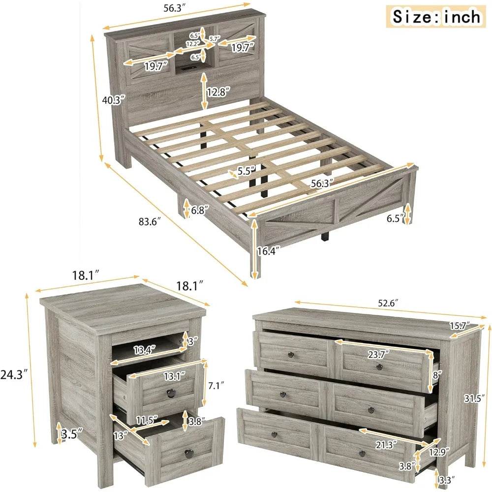 3 - Piece Modern Wood Platform Bed Frame Set - RBXC - Sleep Galleria