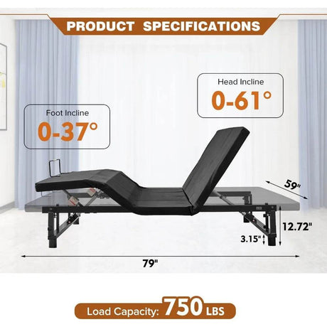 Adjustable Fabric Covered Bed Frame With Wireless Remote - Sleep Galleria