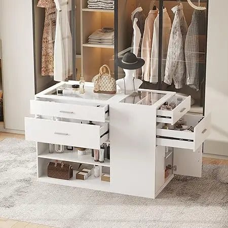 Modern Engineered Wood And Glass Storage Dresser Island - RBXC - Sleep Galleria