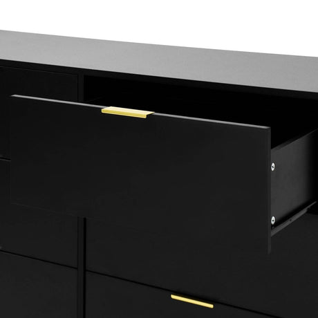 8 - Drawer Black Particle Board Wood Dresser - Reposea - Sleep Galleria