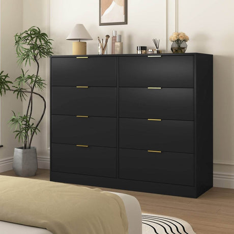 8 - Drawer Black Particle Board Wood Dresser - Reposea - Sleep Galleria