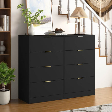 8 - Drawer Black Particle Board Wood Dresser - Reposea - Sleep Galleria