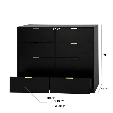 8 - Drawer Black Particle Board Wood Dresser - Reposea - Sleep Galleria