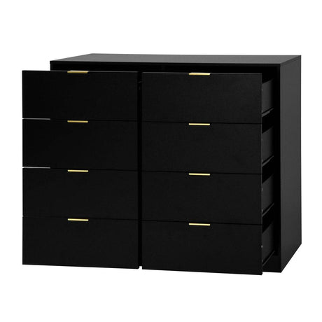 8 - Drawer Black Particle Board Wood Dresser - Reposea - Sleep Galleria