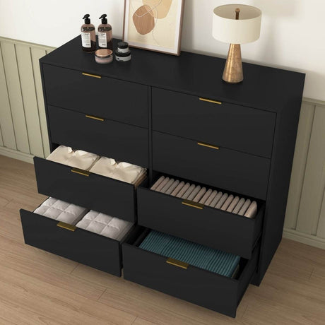 8 - Drawer Black Particle Board Wood Dresser - Reposea - Sleep Galleria