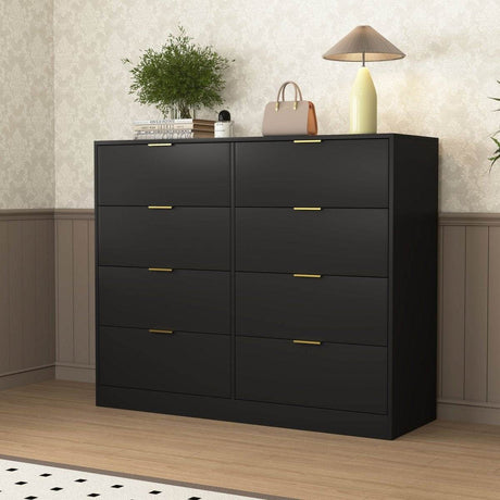 8 - Drawer Black Particle Board Wood Dresser - Reposea - Sleep Galleria
