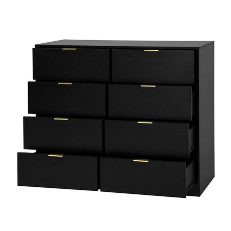 8 - Drawer Black Particle Board Wood Dresser - Reposea - Sleep Galleria