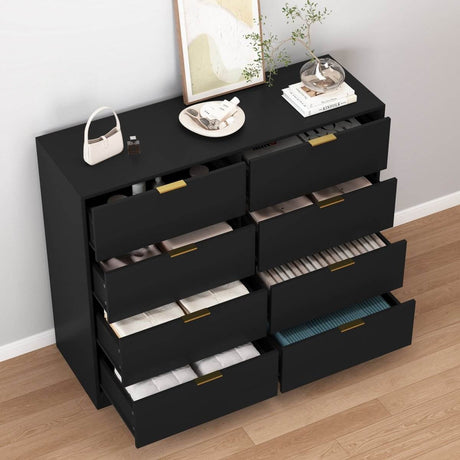 8 - Drawer Black Particle Board Wood Dresser - Reposea - Sleep Galleria