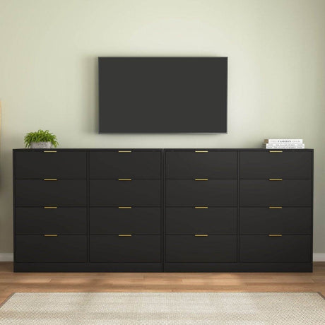 8 - Drawer Black Particle Board Wood Dresser - Reposea - Sleep Galleria
