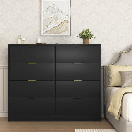 8 - Drawer Black Particle Board Wood Dresser - Reposea - Sleep Galleria