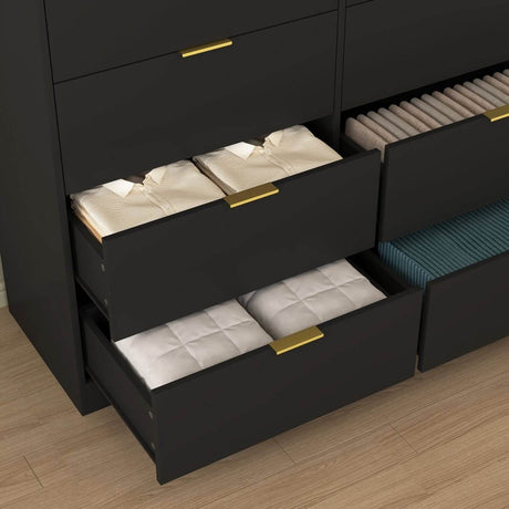 8 - Drawer Black Particle Board Wood Dresser - Reposea - Sleep Galleria