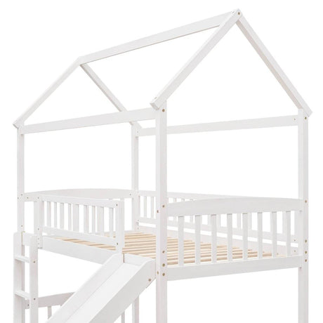 Solid Wood Twin Loft Bed With Slide And Playhouse Design - Reposea - Sleep Galleria