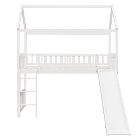 Solid Wood Twin Loft Bed With Slide And Playhouse Design - Reposea - Sleep Galleria