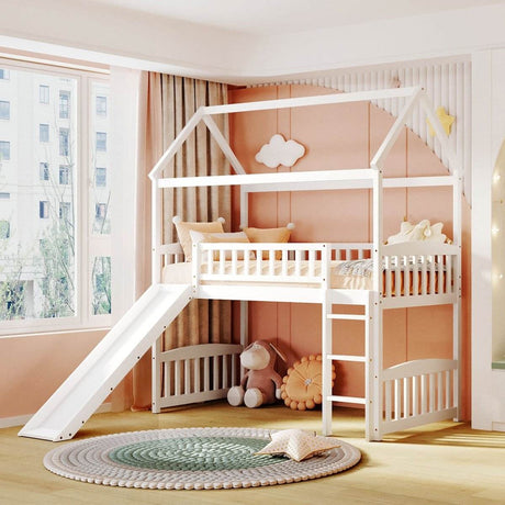 Solid Wood Twin Loft Bed With Slide And Playhouse Design - Reposea - Sleep Galleria