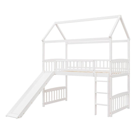 Solid Wood Twin Loft Bed With Slide And Playhouse Design - Reposea - Sleep Galleria