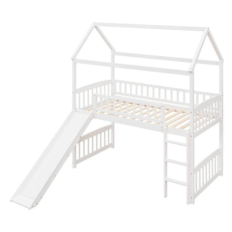 Solid Wood Twin Loft Bed With Slide And Playhouse Design - Reposea - Sleep Galleria