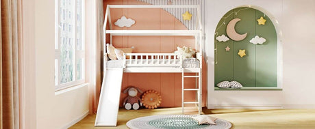 Solid Wood Twin Loft Bed With Slide And Playhouse Design - Reposea - Sleep Galleria