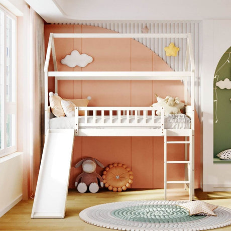 Solid Wood Twin Loft Bed With Slide And Playhouse Design - Reposea - Sleep Galleria
