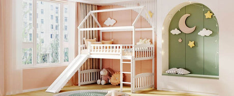 Solid Wood Twin Loft Bed With Slide And Playhouse Design - Reposea - Sleep Galleria
