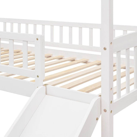 Solid Wood Twin Loft Bed With Slide And Playhouse Design - Reposea - Sleep Galleria