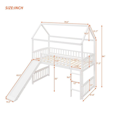 Solid Wood Twin Loft Bed With Slide And Playhouse Design - Reposea - Sleep Galleria
