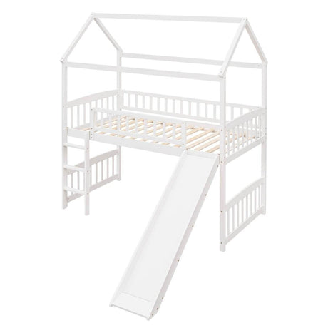 Solid Wood Twin Loft Bed With Slide And Playhouse Design - Reposea - Sleep Galleria
