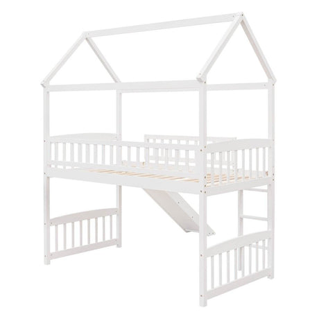 Solid Wood Twin Loft Bed With Slide And Playhouse Design - Reposea - Sleep Galleria