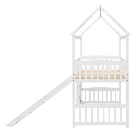 Solid Wood Twin Loft Bed With Slide And Playhouse Design - Reposea - Sleep Galleria
