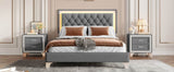 3-Piece Upholstered Platform Bed Frame With LED Lights - Sleep Galleria