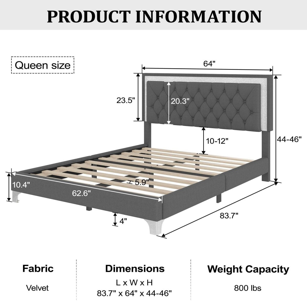 3-Piece Upholstered Platform Bed Frame With LED Lights - Sleep Galleria