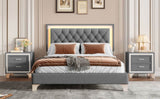 3-Piece Upholstered Platform Bed Frame With LED Lights - Sleep Galleria