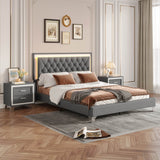 3-Piece Upholstered Platform Bed Frame With LED Lights - Sleep Galleria
