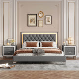 3-Piece Upholstered Platform Bed Frame With LED Lights - Sleep Galleria
