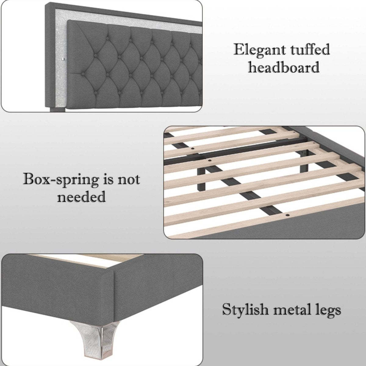 3-Piece Upholstered Platform Bed Frame With LED Lights - Sleep Galleria