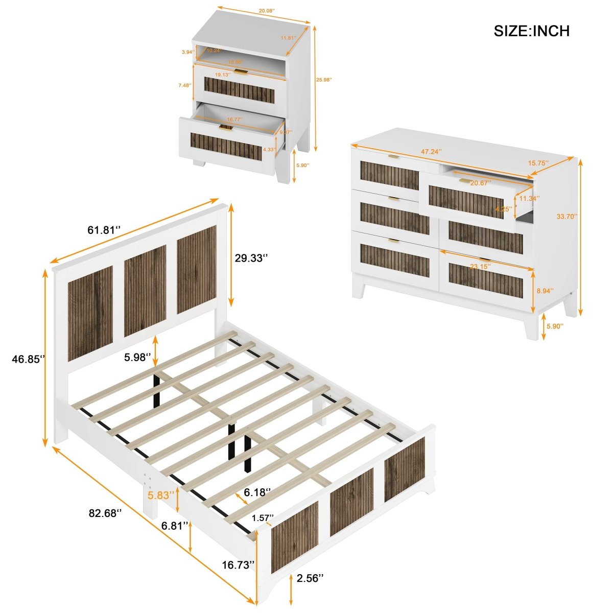 4-Piece White Farmhouse Platform Bed Set With Storage - Sleep Galleria