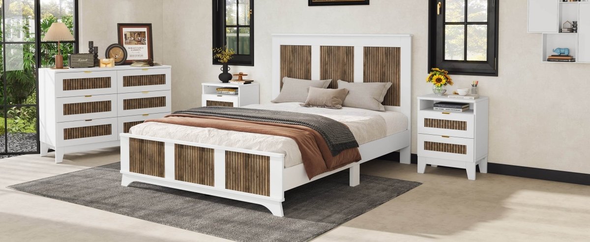 4-Piece White Farmhouse Platform Bed Set With Storage - Sleep Galleria