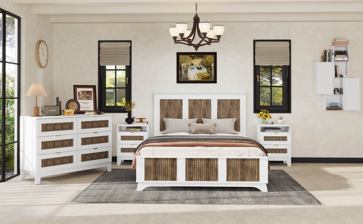 4-Piece White Farmhouse Platform Bed Set With Storage - Sleep Galleria