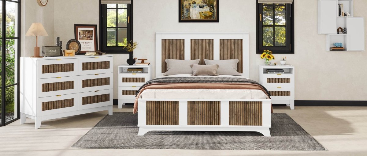 4-Piece White Farmhouse Platform Bed Set With Storage - Sleep Galleria