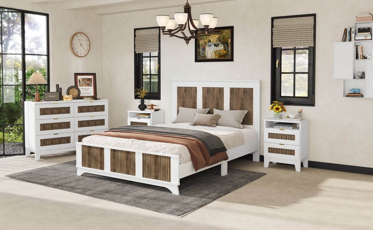 4-Piece White Farmhouse Platform Bed Set With Storage - Sleep Galleria