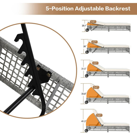 Adjustable 5 - Position Backrest Outdoor Rattan Lounge Chair - Restalyn - Sleep Galleria