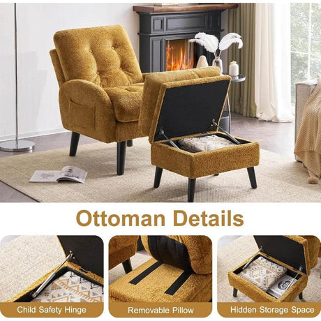 Adjustable Backrest Chenille Fabric Accent Chair With Ottoman - Restalyn - Sleep Galleria