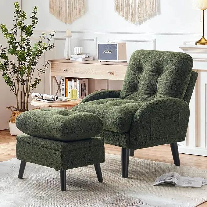Adjustable Backrest Chenille Fabric Accent Chair With Ottoman - Restalyn - Sleep Galleria